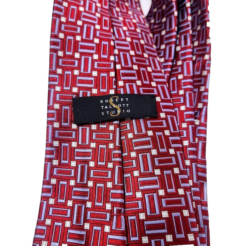 Robert Talbott Studio Silk Tie Red Geometric Print Mens Designer Necktie USA 60" - Picture 4 of 6